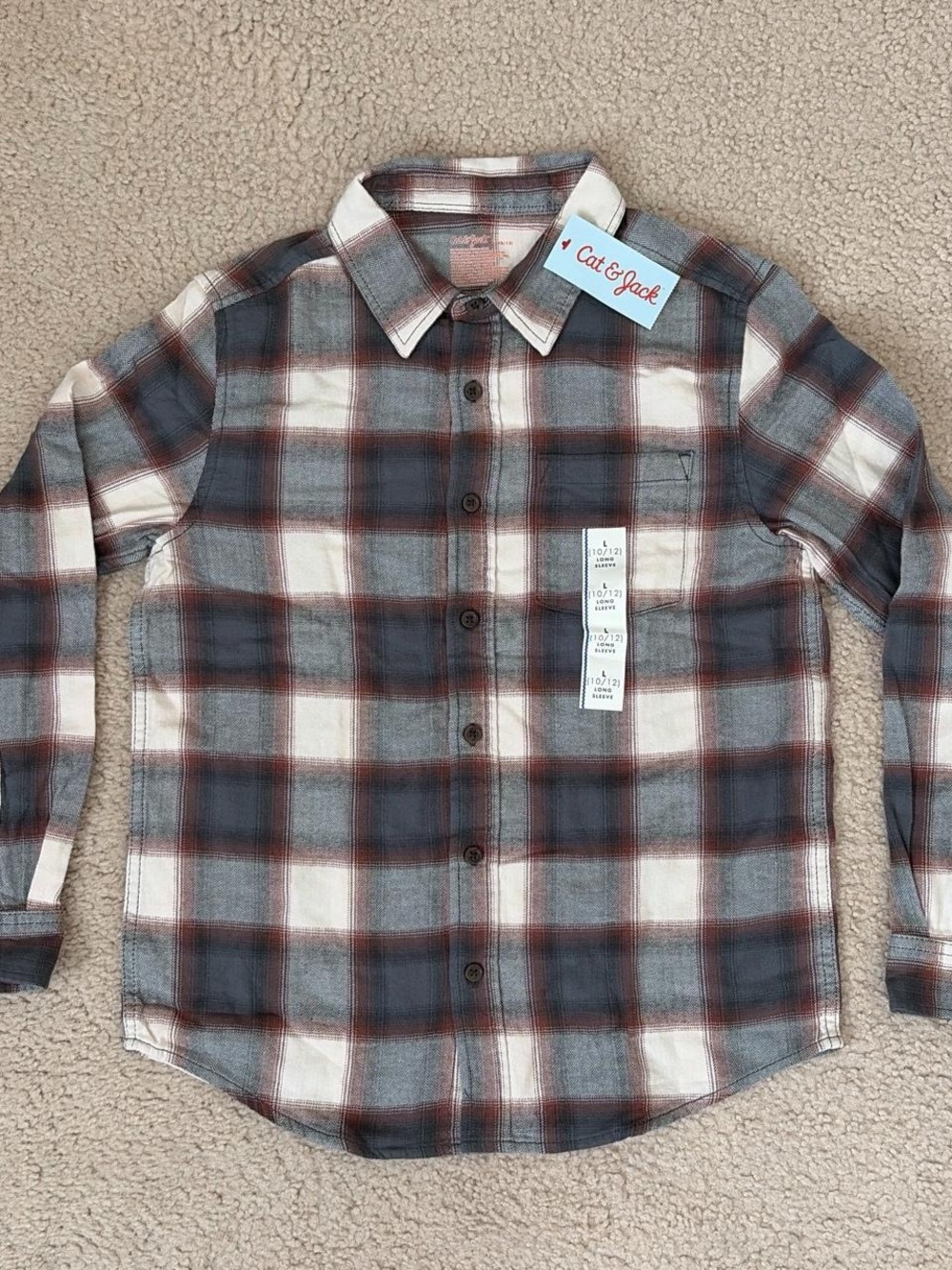 CAT & JACK KIDS BOYS LONG SLEEVE BUTTON DOWN FLANNEL SHIRT